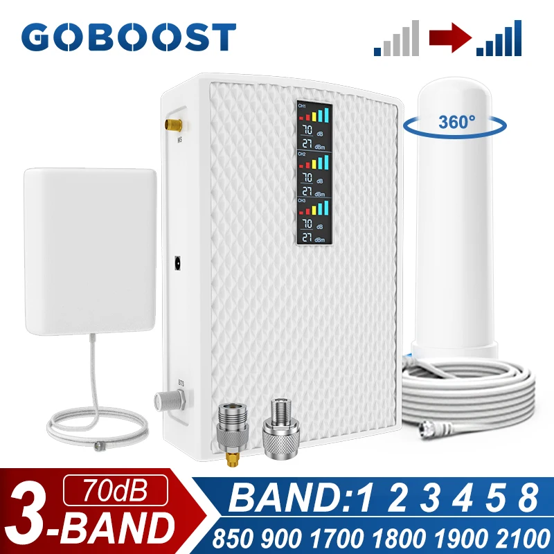 Трехдиапазонный усилитель сотовой связи GOBOOST 2G 4G сигнала 850 + 900 1700 1800 1900 2100 МГц