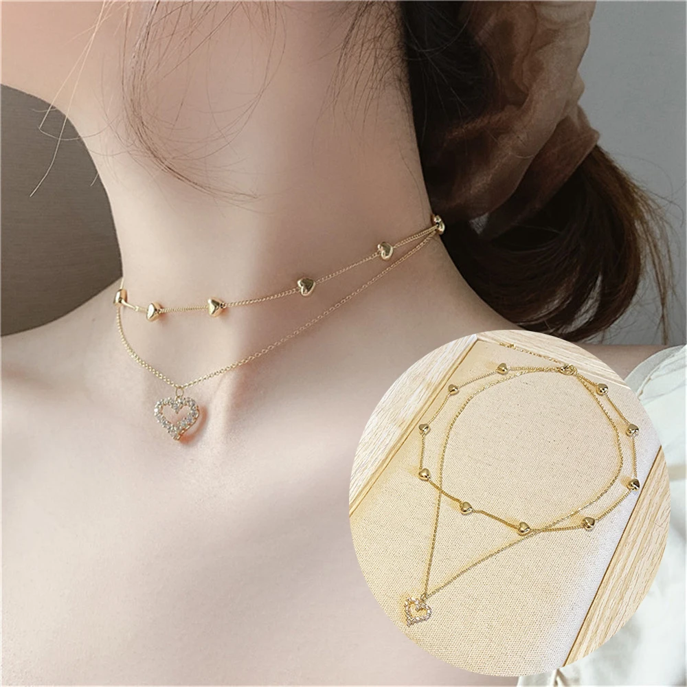 

Elegant Heart Pendant Choker Necklaces For Women Girls 14K Gold Chains Necklaces Party Daily Fashion Jewelry Diamond Heart