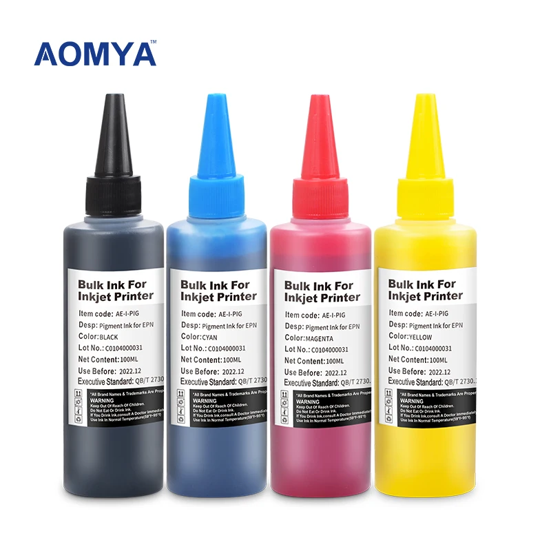 

Aomya 4*100ML Universal Pigment Ink For Epson Inkjet Printers All Models Waterproof Vivid Colors Printing Ink BK C M Y Colors