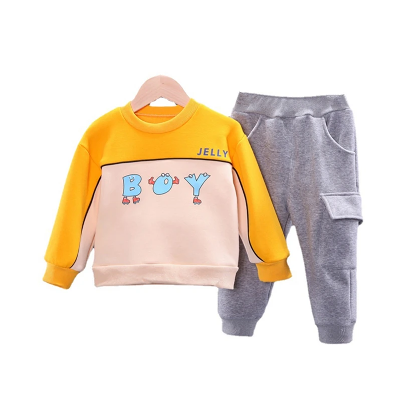 

Весенне-осенний модный костюм для маленьких девочек, футболка и штаны с мультяшным принтом для мальчиков, 2 шт./компл., Детский Повседневный ...