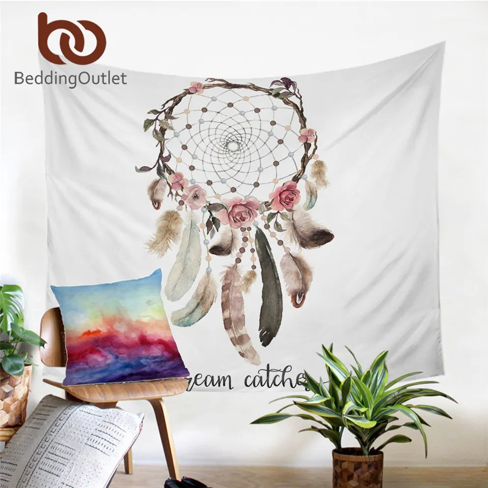 BeddingOutlet Hipster Watercolor Tapestry Dreamcatcher Feathers Wall Hanging Bohemian Art Carpet Decorative 2 Sizes|decorative tapestry|hanging wall