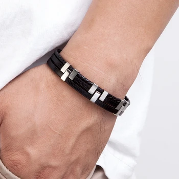 Three-Layer Stitching Stainless Steel Leather Bracelet 2