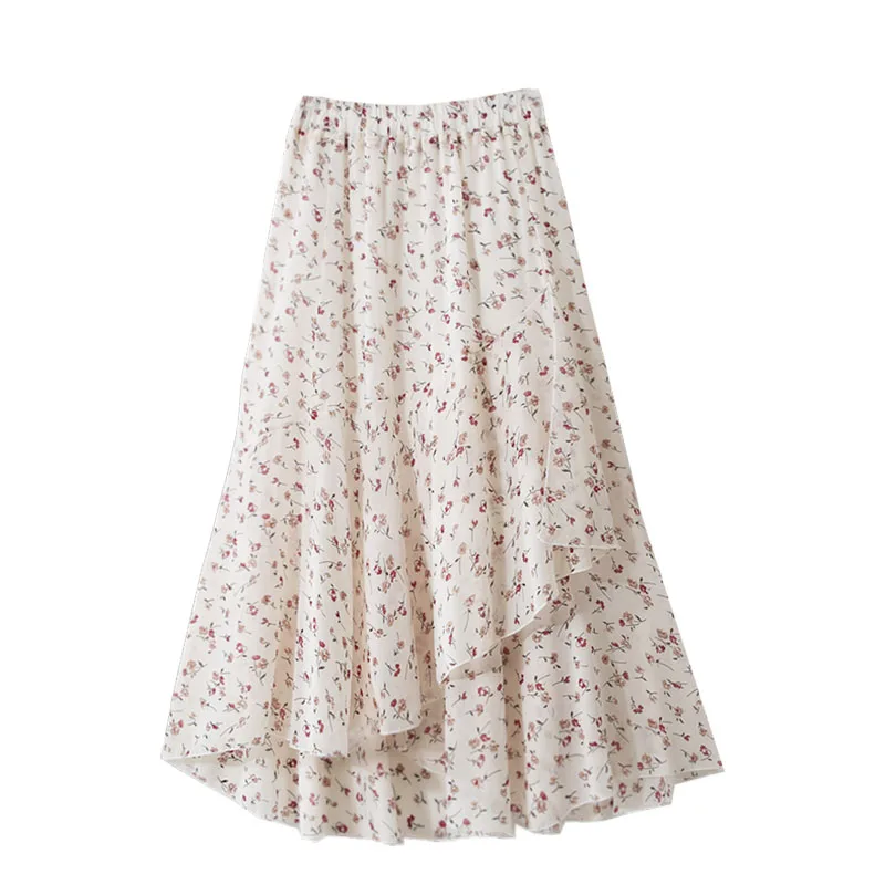 

chiffon women skirts all match 2020 summer new high waist irregular ruffles knee-length office lady elegant skirts top quality