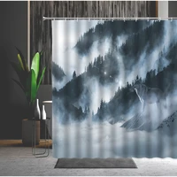 scenery shower curtain chinese style fog mountain wolf animal machine washable bathroom decor set with hooks bath cloth curtain