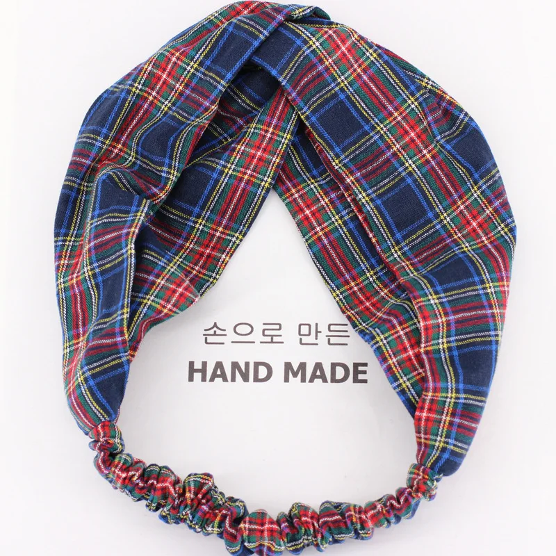 navy headband Шотландский узор, клетчатые повязки на голову для девочек, эластичные повязки для волос с витой клетчатой клеткой и бантом, аксессуары для волос для женщин - Цвет: navy headband
