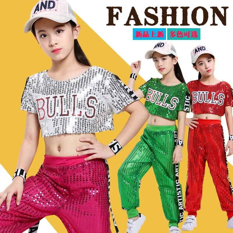 Костюм для джазовых танцев мальчиков и девочек с блестками в стиле хип-хоп 2021 |