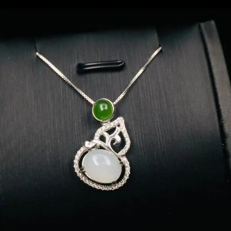 Настоящее серебро 925 Белый Хотан нефрит полый в форме тыквы дизайн подвеска на