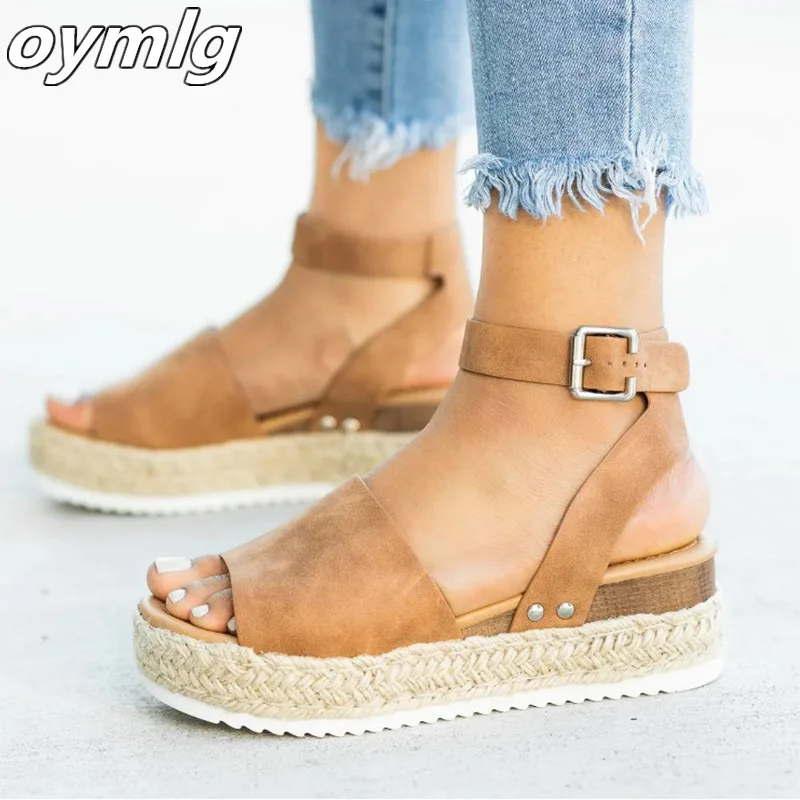 Женские сандалии из мягкой кожи обувь на танкетке женские эспадрильи платформе