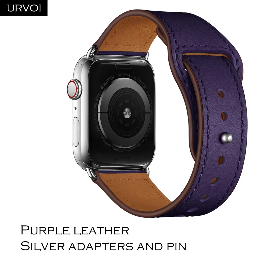 Purple S URVOI ремешок для apple watch серии 5/4 3, 2, 1, ремешок для наручных часов iWatch, большие размеры 40-44 мм спортивный ремешок из натуральной кожи Swift Pin& tuck ручной работы - Band Color: Purple S