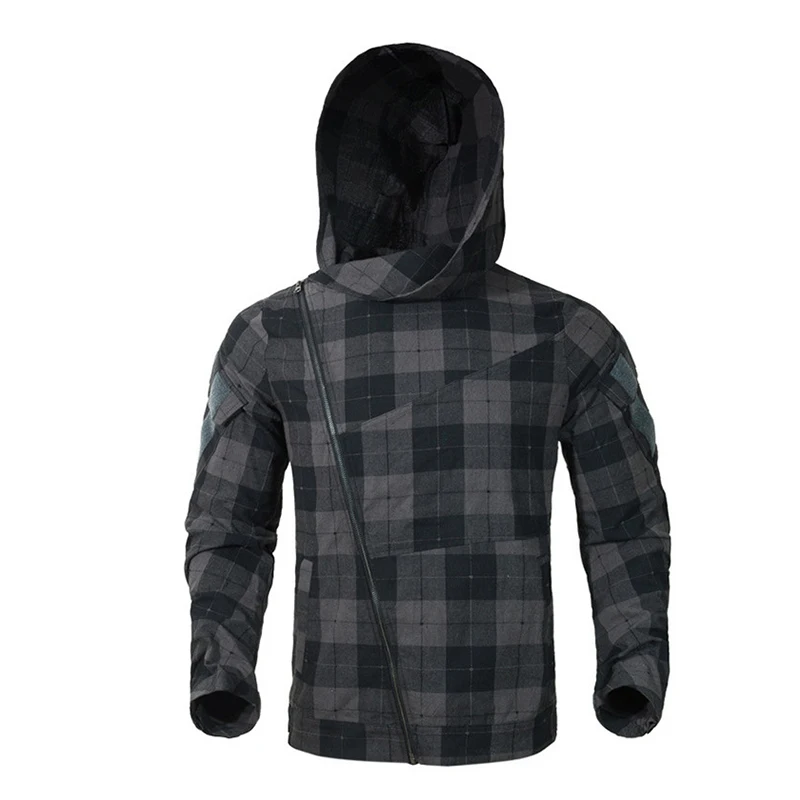 Дышащая Беговая походная рубашка износостойкая с капюшоном на молнии клетчатая