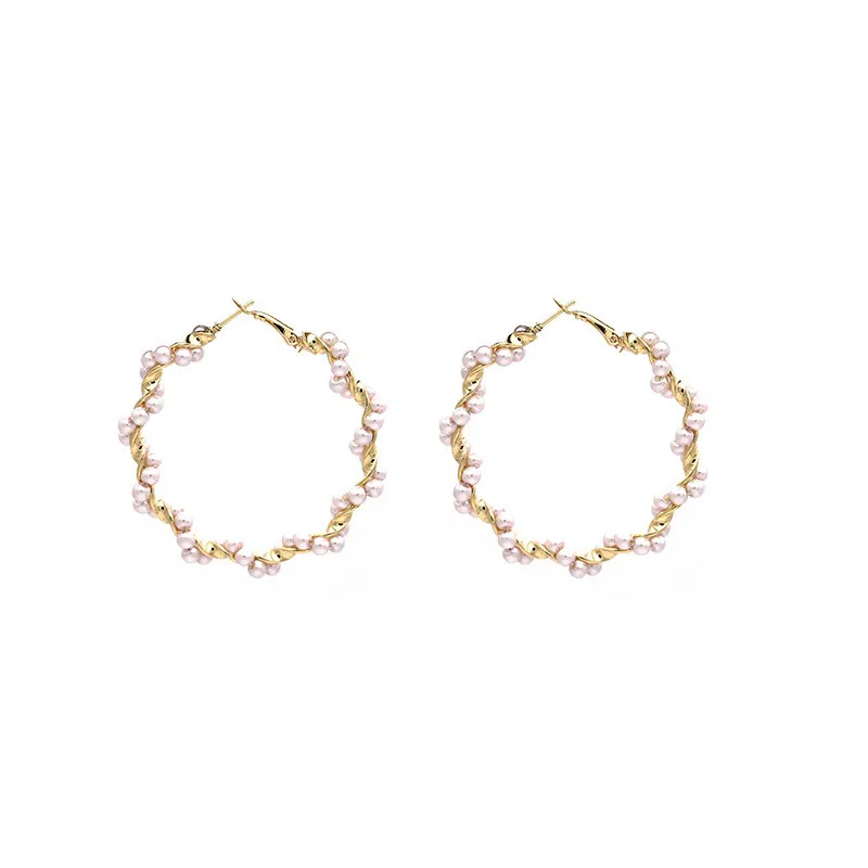 Серьги SexeMara 2019 New Statement Simulated Pearl Wrap Big Circle для женщин, персонализированные модные украшения для ушей в стиле хуп, с бринками.