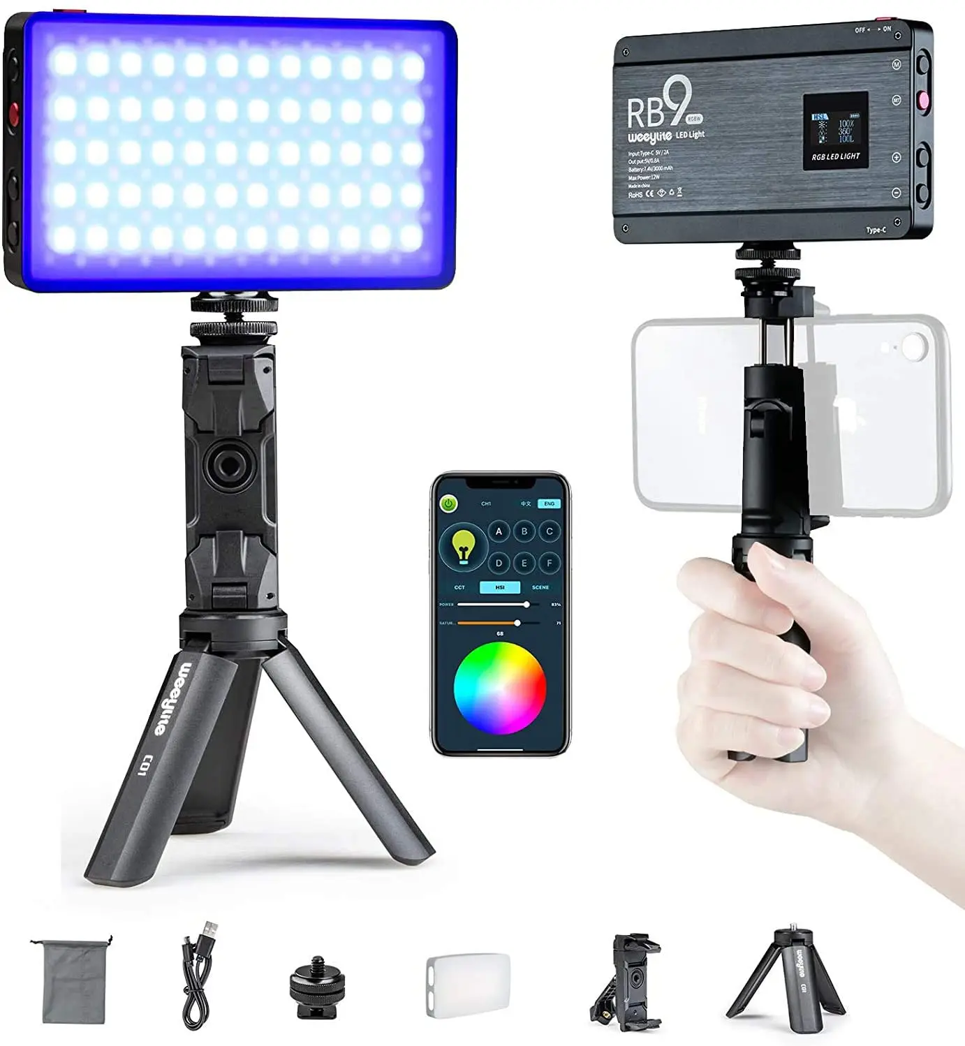 

Viltrox Weeylite RB9 RGB LED Camera Light 12W Portable Full Color Video Panel Light with Stand and Dimmable Bi-Color 2500K-8500K