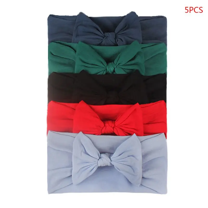 

5Pcs Baby Girls Lovely Bow Hairband Elastic Wide Headband Stretch Knot Bandanas N84E