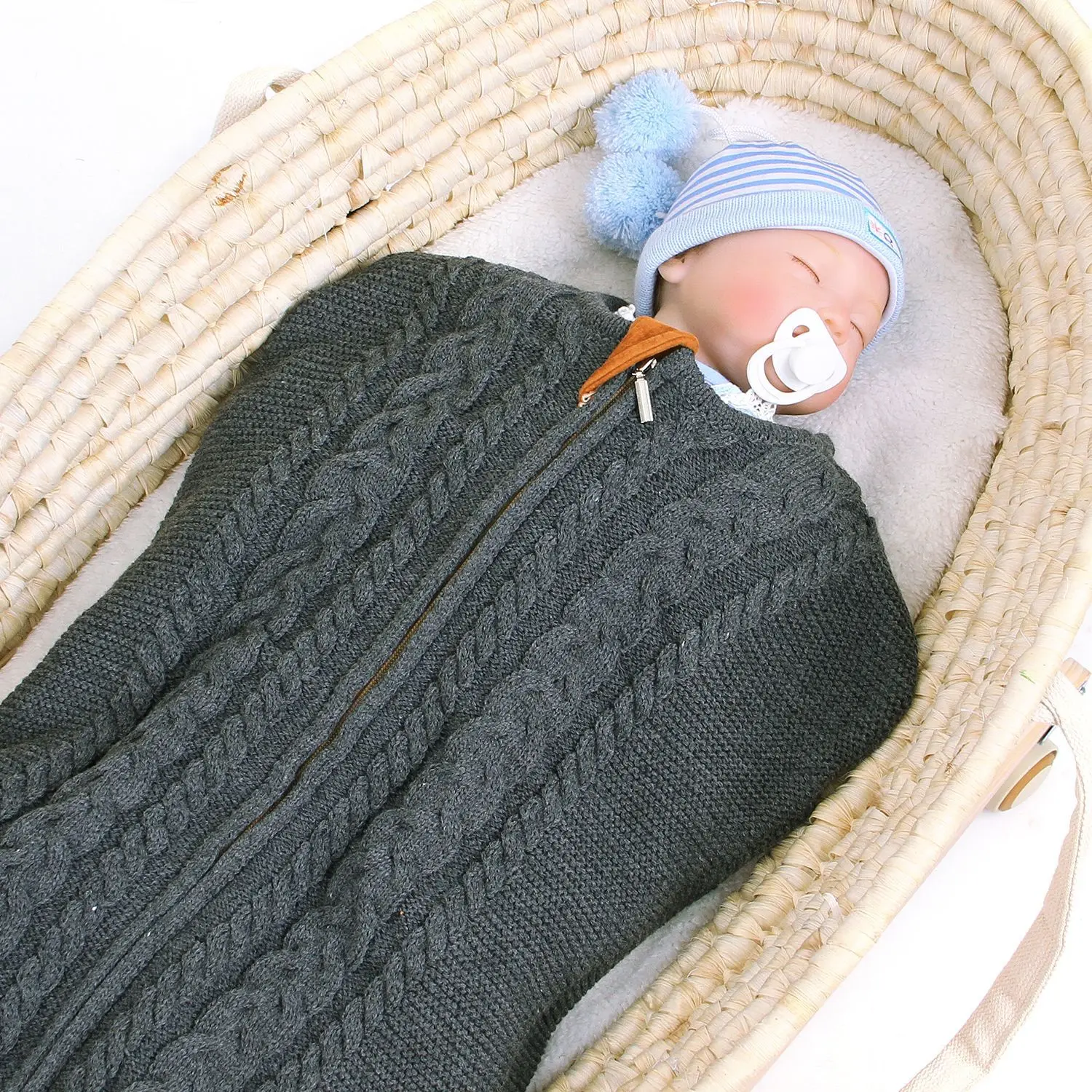 

Baby Knitted Sleeping Bag Solid Color Zipper Thicken Warm Newborn Swaddling Stroller Anti-kick Anti-intimidation Stroller Quilt