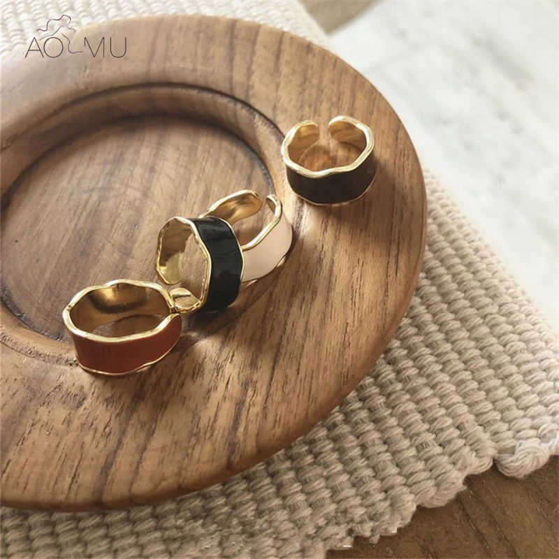 Женское асимметричное кольцо AOMU металлическое регулируемое с эмалью вечерние