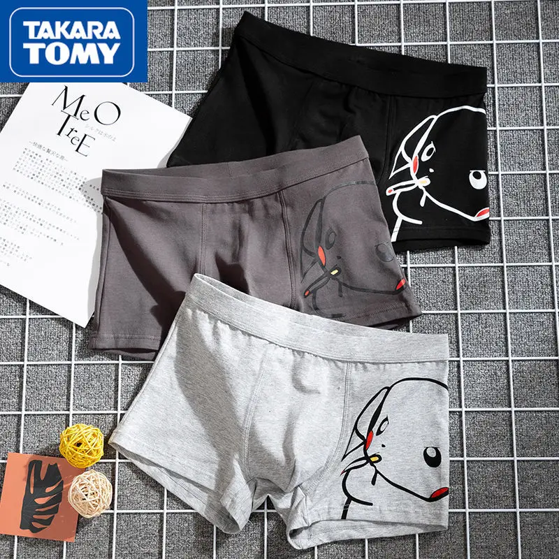 TAKARA TOMY Pokemon Pikachu Print Underwear Men's Cotton Cartoon Boxer Briefs Breathable | Plush Backpacks