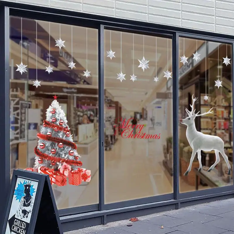 

Christmas Wall Stickers Shopping Mall Glass Window Decoration Sticker Cartoon Christma Tree 2021 Elk Electrostatic Sticker