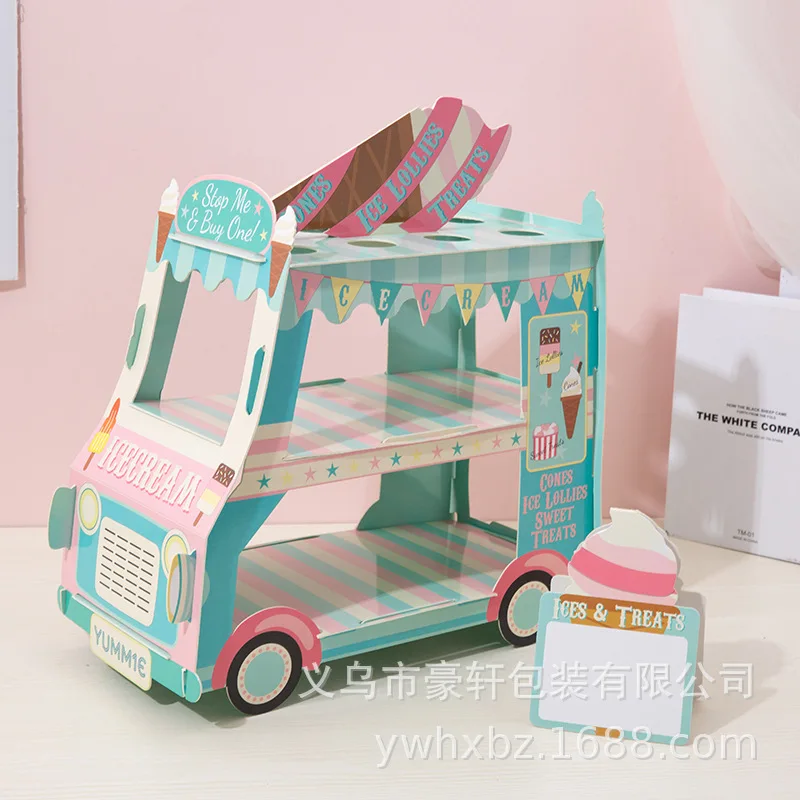 

Creative Paper Car Shaped Birthday Cake Stand Ice Cream Display Stand Candy Pastry Rack Cupcake Holder Party Wedding Newcomer