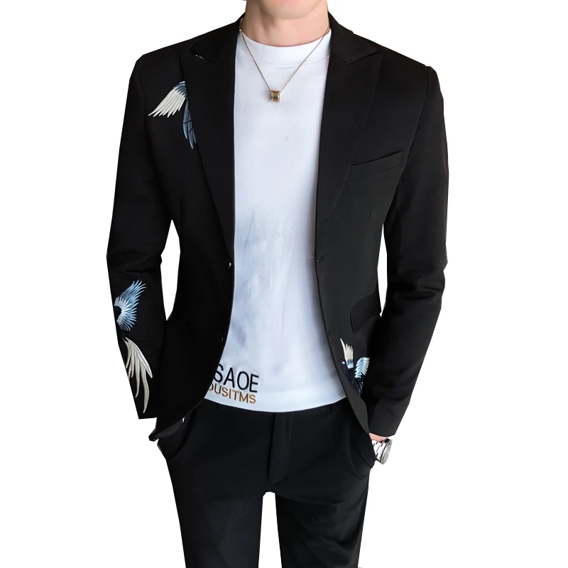 

Blazer 2021 Brand Suit Jacket Men Embroidery Business Casual Wedding Mens Coat Slim Fit Blazer Hombre Club DJ Stage Clothing