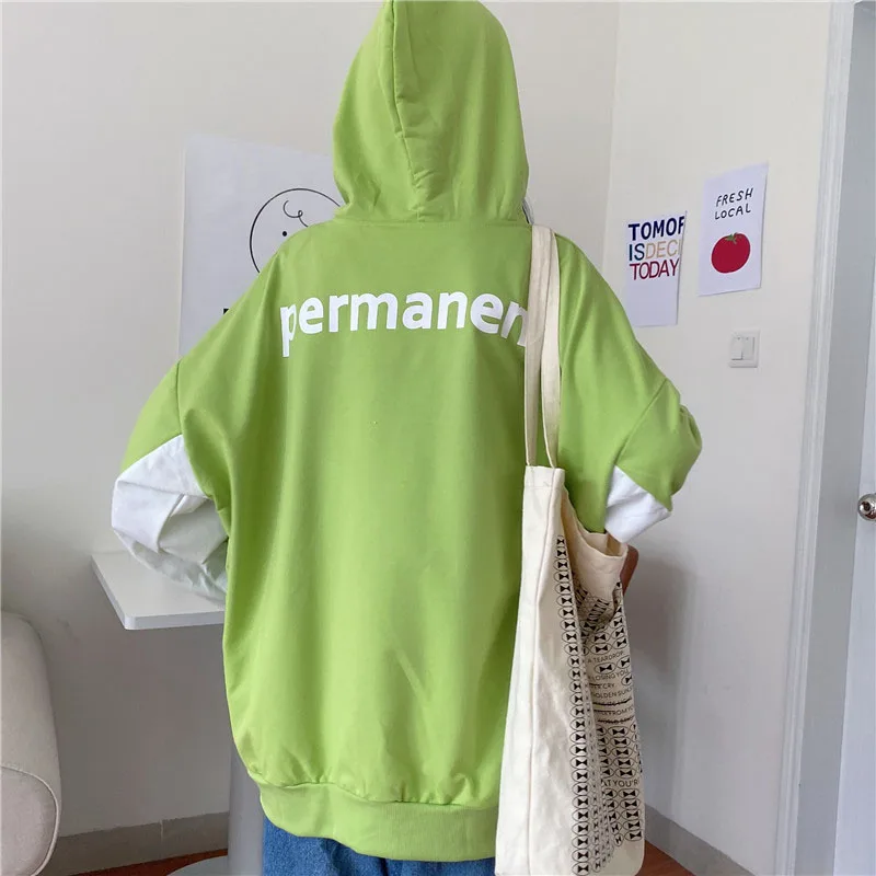 

Hooded Sweatshirt Womens Korean Fashion Pullover Casual Hoodies Long Sleeve Streetwear Loose Patchwork Letter Student Cute Tops