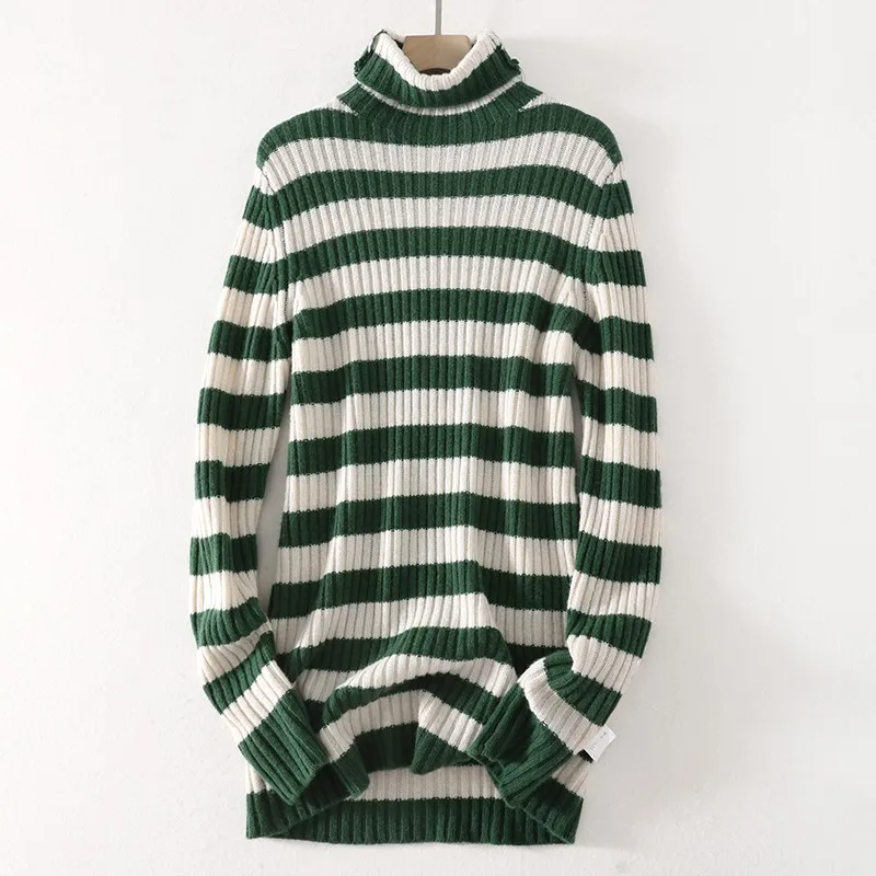 

Autumn And Winter Woman Sweaters Casual Wool Knitted Sweater High Neck Long Sleeve Striped Pullover Pit Stripe Texture S18690