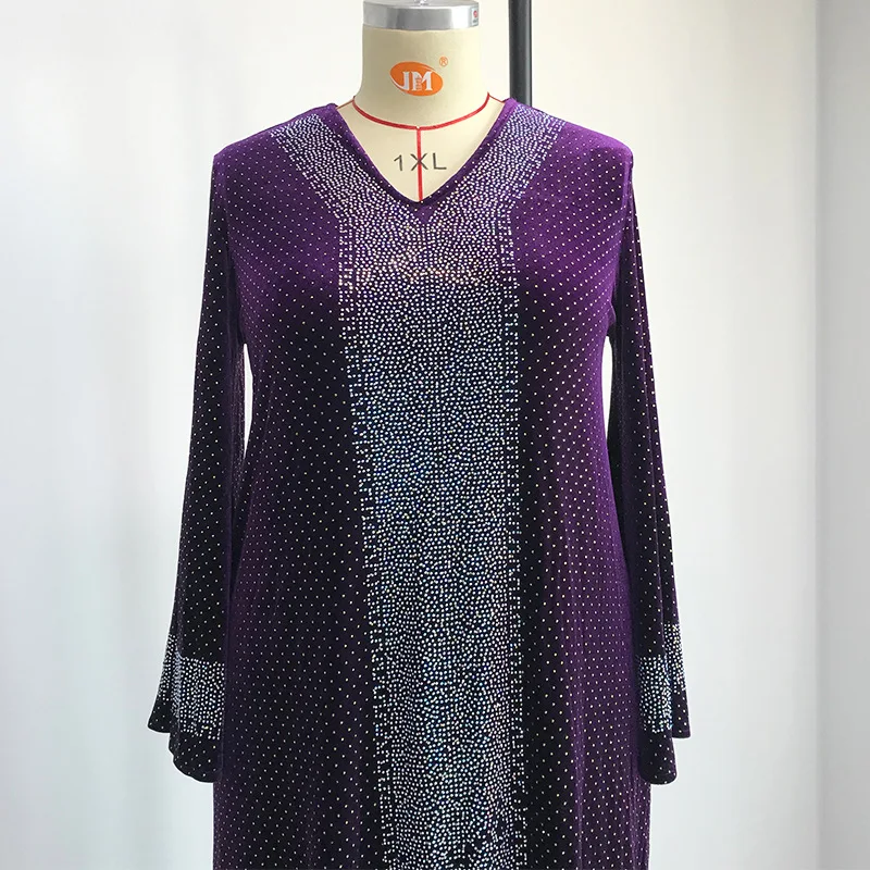 

2021 Fashion African Dresses For Women Diamond Africa Clothing V-Neck Muslim Long Maxi Dress Mom African Dress For Lady Plussize