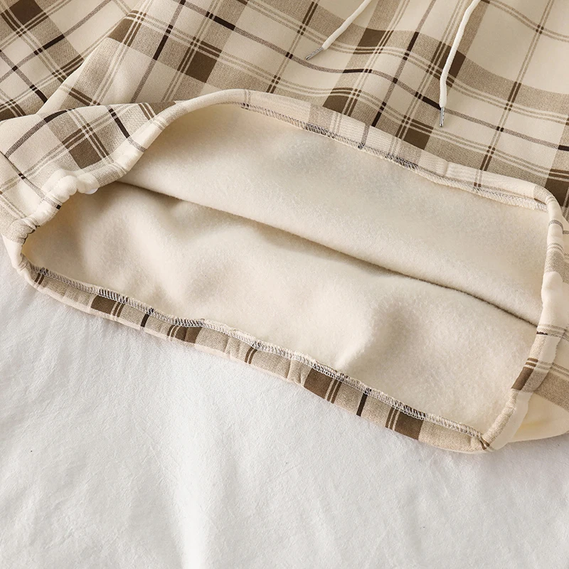 

Hooded Sweatshirt Casual Loose Hooded Pullover Oversize Jacket Women Fleece Hoodies Sweatshirt 2020 Winter Plaid Pirnted Cotton