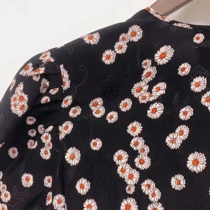 

Floral Patchwork Print Women V-Neck Midi Dress Ladies 2021 Early Spring Long Sleeve Slim Pleated Long Dresses Holiday