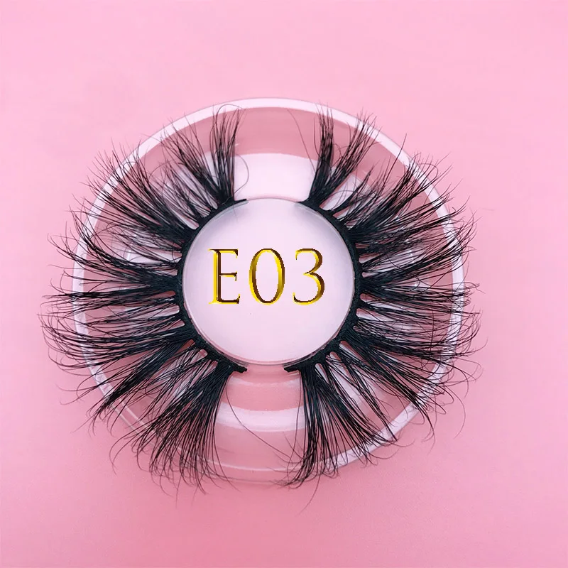 E03x100 round case Mikiwi 25 мм 16 стилей 3D норковые ресницы полная полоса толстые и длинные ресницы натуральные пересекающие драматические накладные ресницы - Цвет: E03x100 round case