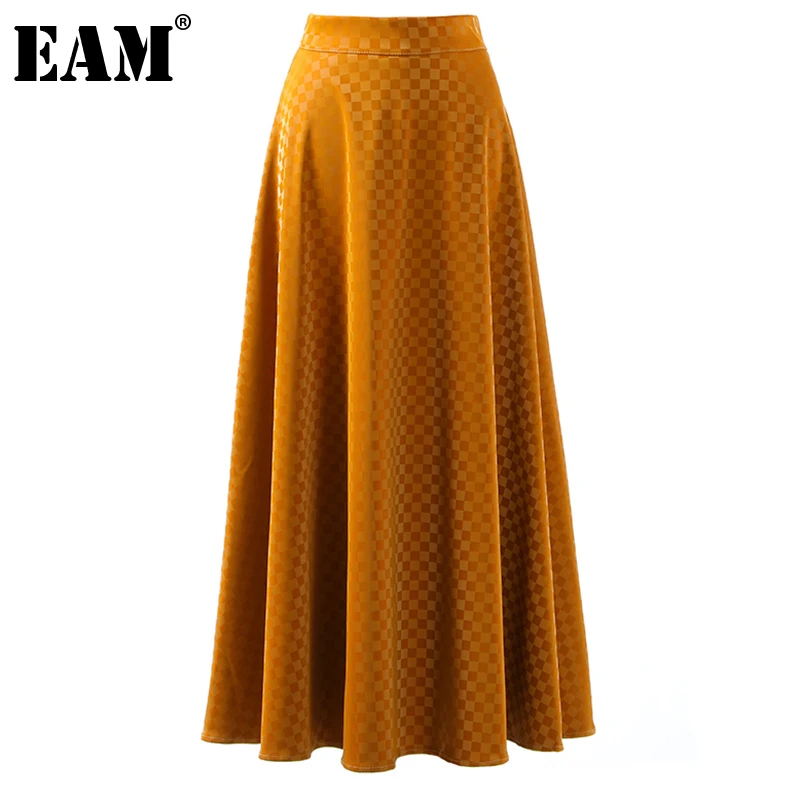

[EAM] High Waist Orange Black Suede Elegant A-line Casual Half-body Skirt Women Fashion Tide New Spring Autumn 2022 1DE3378