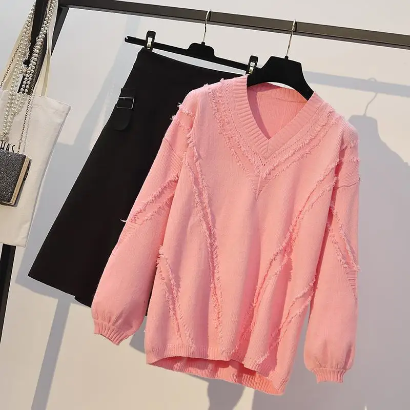 

Winter Clothes Women Plus Size Sweater V-neck Pullover Knitted Sweater Solid Color Long Sleeved Warm Sweater