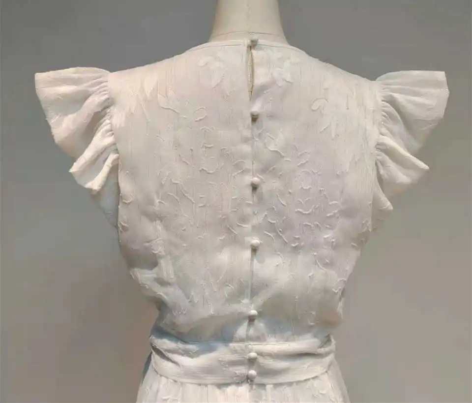 

DEAT 2021 new summer women clothes round collar lace hollow out single breasted high waist white long dress female vestido WP939