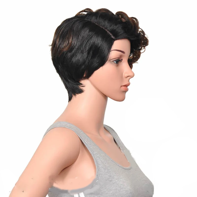 HAIRJOY женский специальный смешанный цвет боковая часть короткий кудрявый синтетический парик для волос