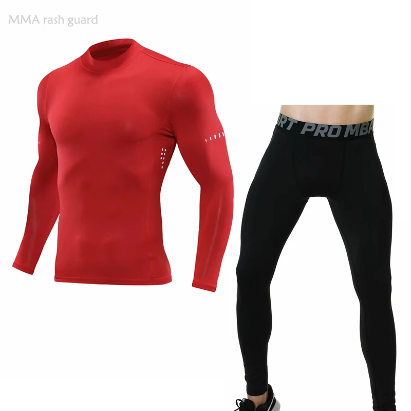 

Men's Running Suit Brand Compression Tights Sweat Gym T-shirt MMA Rashard kit Jogging Mensportswear tracksuit Quick dry Sports