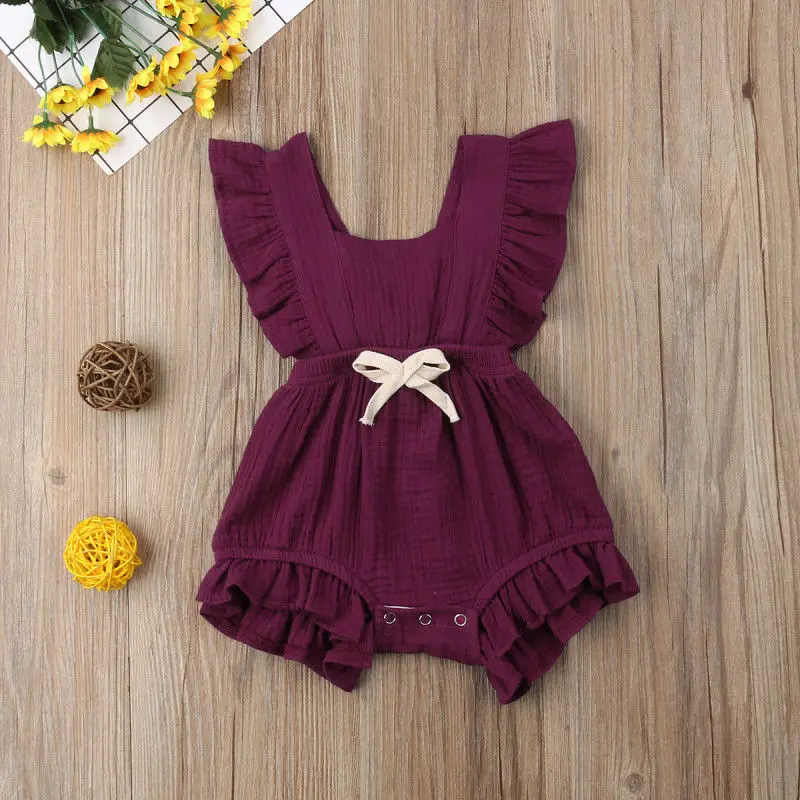 

Unisex Infant Rompers Baby Boy Girl Cotton Ruffle Bodysuit Newborn Baby Jumpsuit Solid Summer Playsuit for 0-24M Toddlers