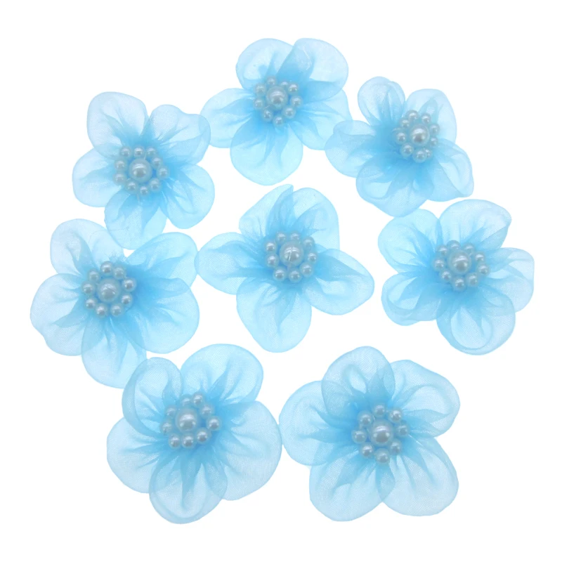 20 шт. пластиковые шарики ручной работы из органзы синего шелка цветы для