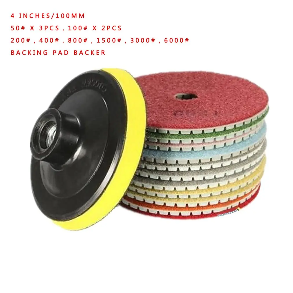 

Diamond Polishing Pads Kit 100mm Wet Or Dry For Granite Stone Concrete Marble Polishing Use Grinding Discs Set 12pcs