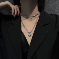 2021 new fashion double layer titanium steel heart shaped pendant female necklace personality trend hip hop party jewelry gift