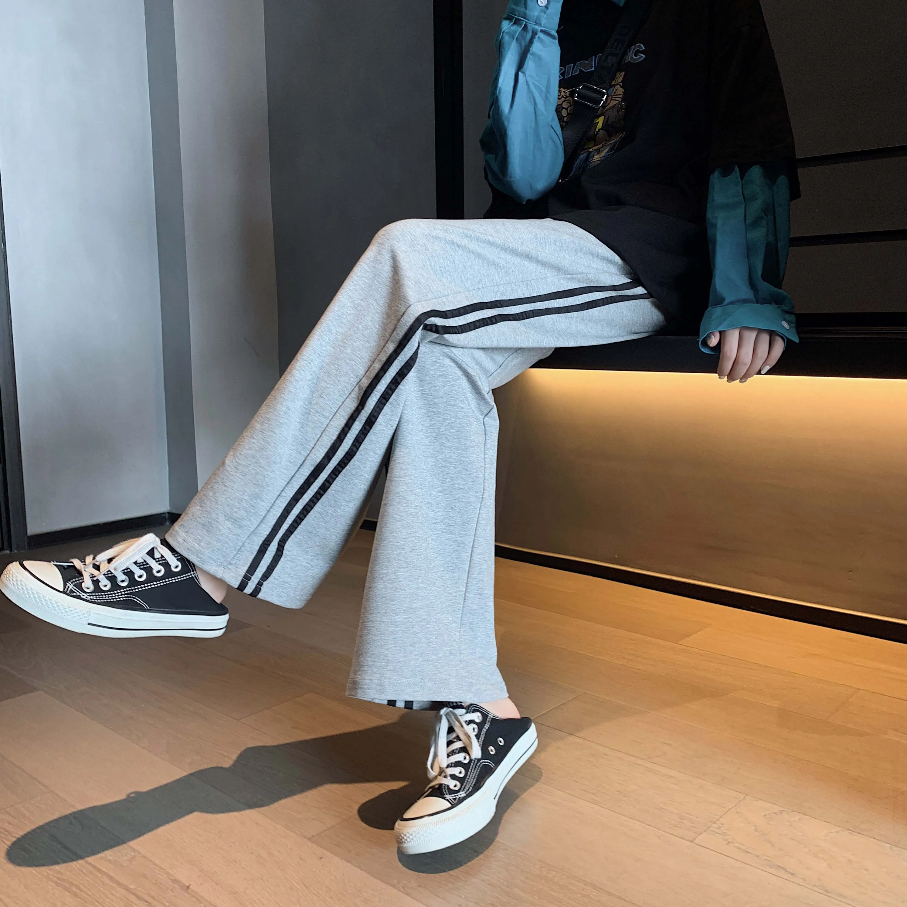 

Брюки Ulzzang женские с широкими штанинами, модные тонкие свободные прямые универсальные стройнящие брюки с завышенной талией, в стиле Ins High ...