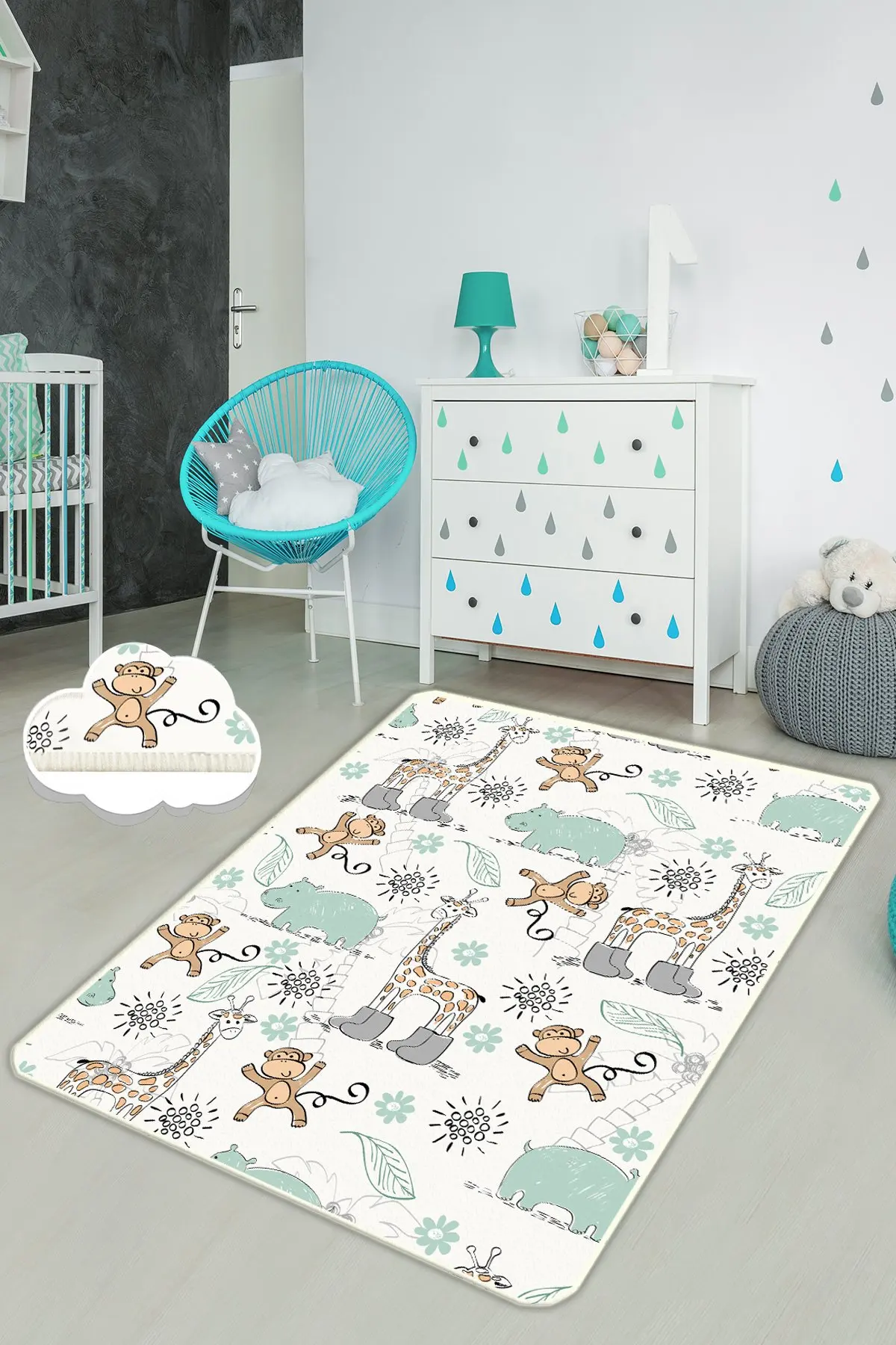 

Etgdecor Sweet Animals 150x240 cm 59 "x 94" inch Kids Non-Slip Area Rug