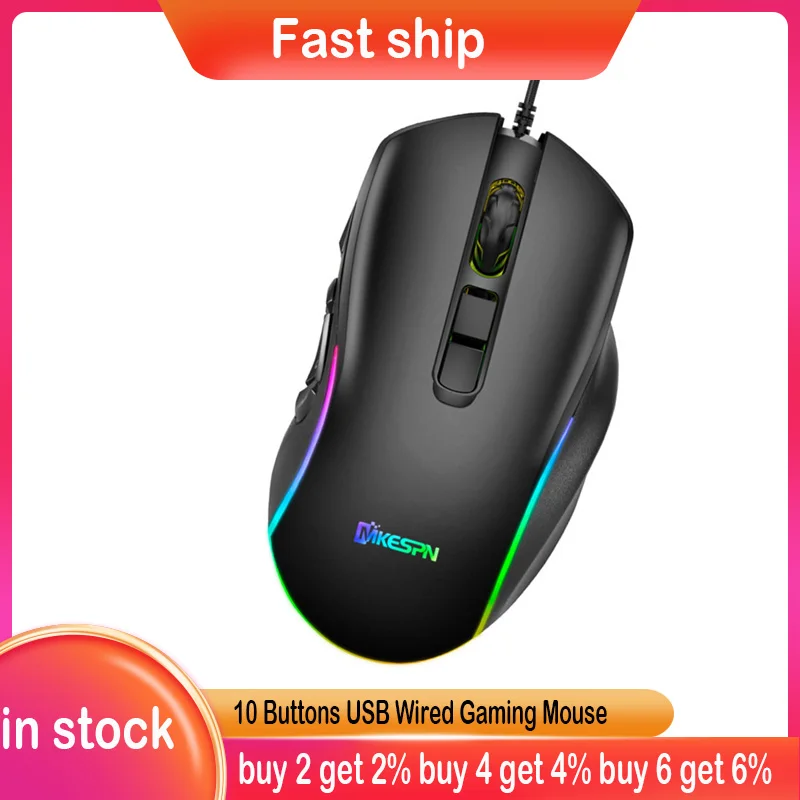 

10 Buttons Gaming Mouse Computer Mouse Gamer 7 Colors Professional Gamer Mice Ergonomic Computer Mouse for PC Laptop