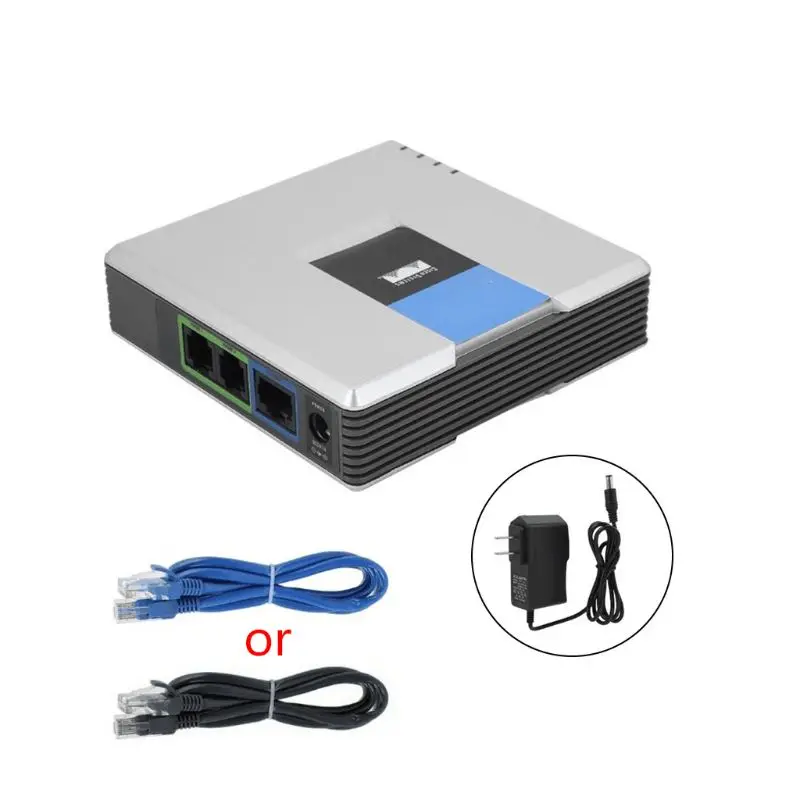 41QA 1Set VOIP Gateway 2 Ports SIP V2 Protocol Internet Phone Voice Adapter with Network Cable for Linksys PAP2T AU/EU/US/UK
