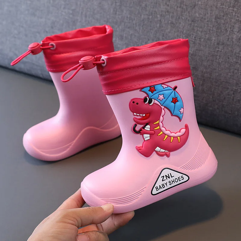 

WinterRain Boots Kids Girl Cute 3D Dinosaur Children's Boys Boots Plush Warm Ankle EVA Waterproof Toddler Water Shoes Rainboots