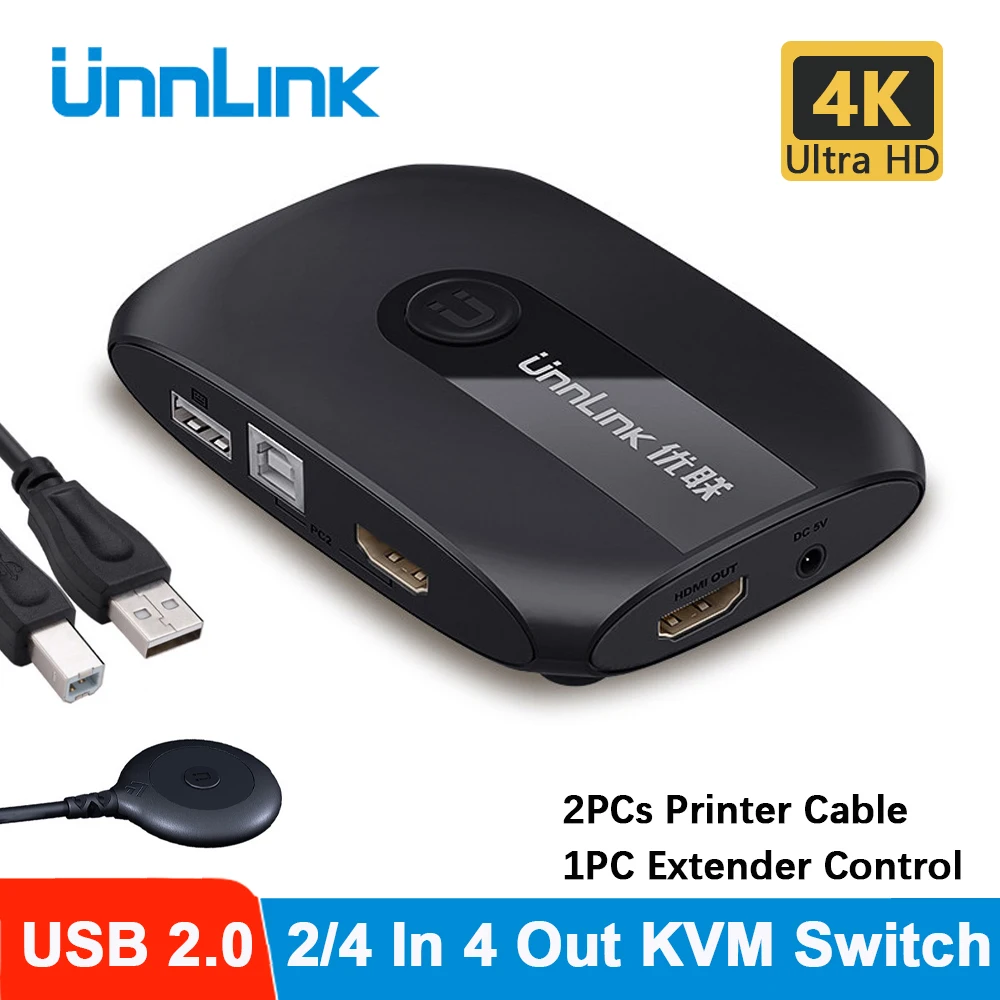 

Unnlink KVM Switch 4K Hdmi-compatible USB 2.0 Switcher with Extender for laptop 2 or 4 PCs Share Mouse Keyboard Monitor Printer