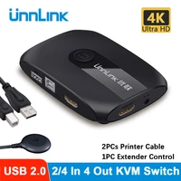 unnlink kvm switch 4k hdmi compatible usb 2 0 switcher with extender for laptop 2 or 4 pcs share mouse keyboard monitor printer