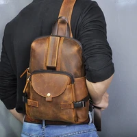 men original crazy horse leather casual fashion crossbody chest sling bag design travel one shoulder bag daypack male 3028 db
