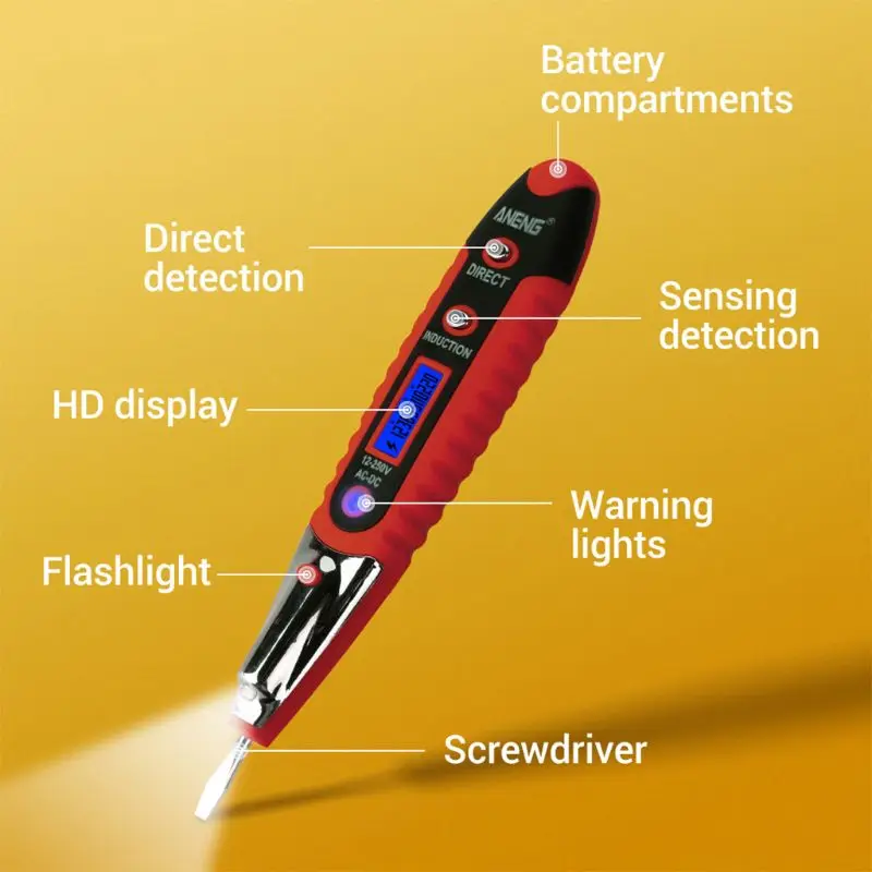 VD700 Digital Test Pencil Multifunction AC DC 12-250V Tester Electrical Detector Voltage Pen63HF | Инструменты