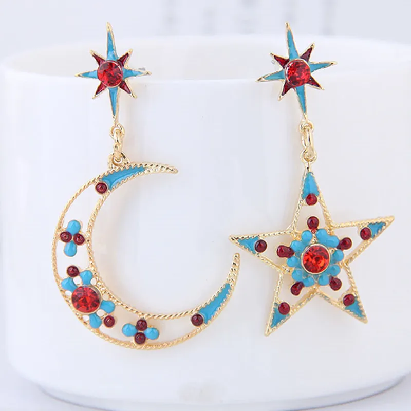 Женские эмалированные Серьги Kymyad асимметричные серьги в форме звезды и Луны