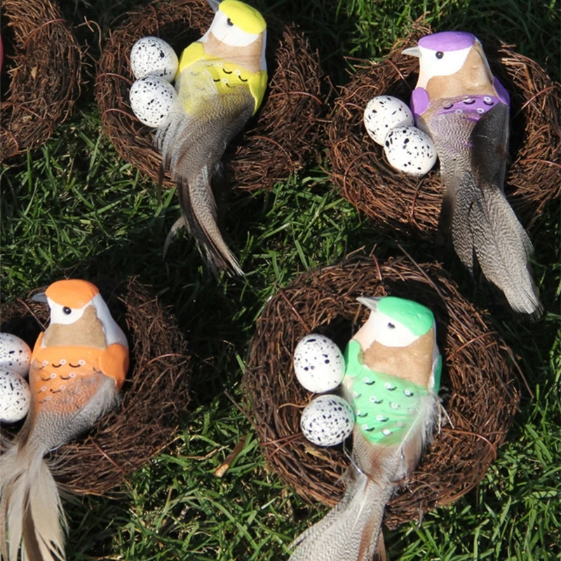 

6 Sets Easter Artificial Nest Natural Bird Nest Kit Includes Artificial Twig Nest, Fake Foam Feather Birds, Foam Eggs wholesales
