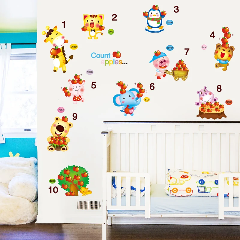 Яблоки номера Наклейка на стену DIY настенные наклейки с животными для детей